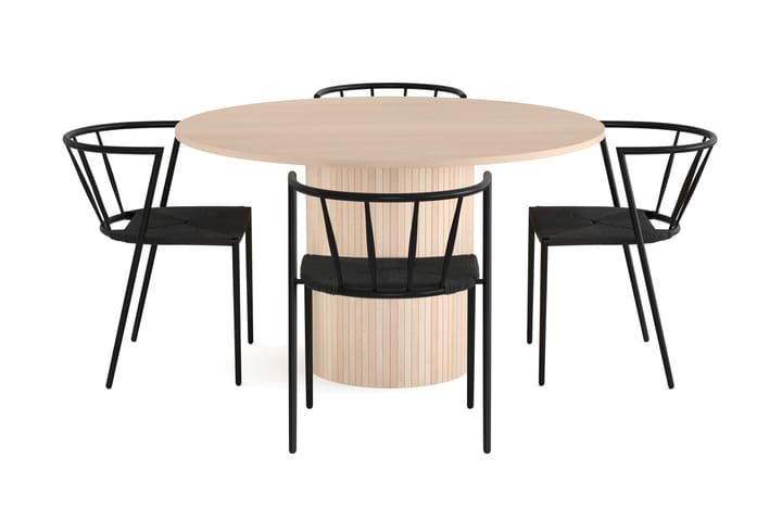 Ruokailuryhmä Uppveda 130 cm Pyöreä sis. 4 Winston tuolia - Beige/Musta - Huonekalut - Pöytä & ruokailuryhmä - Ruokailuryhmä