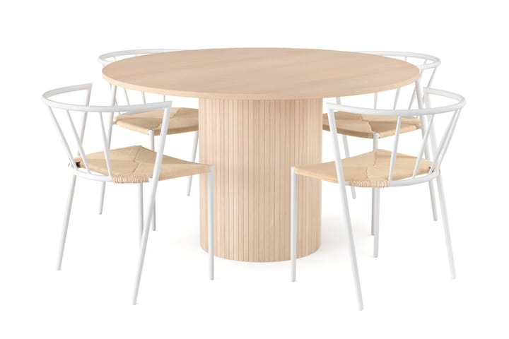 Ruokailuryhmä Uppveda 130 cm Pyöreä sis. 4 Winston tuolia - Beige/Valkoinen - Huonekalut - Pöytä & ruokailuryhmä - Ruokailuryhmä