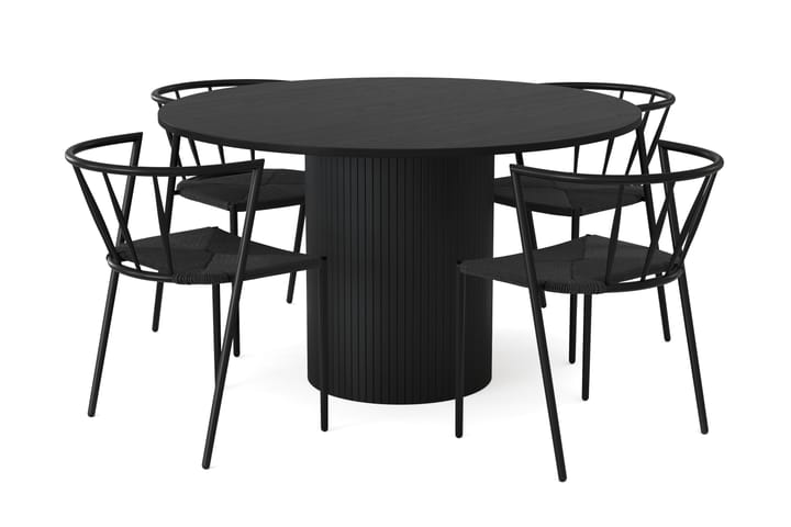 Ruokailuryhmä Uppveda 130 cm Pyöreä sis. 4 Winston tuolia - Musta/Musta - Huonekalut - Pöytä & ruokailuryhmä - Ruokailuryhmä