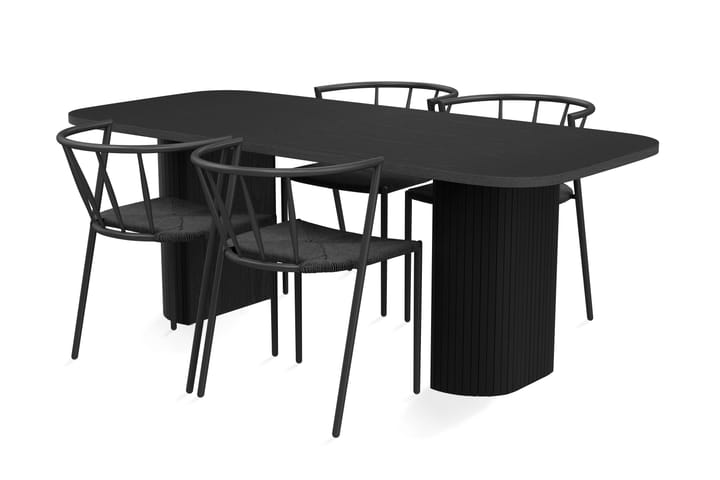 Ruokailuryhmä Uppveda 200 cm 4 Radella tuolia - Musta - Huonekalut - Pöytä & ruokailuryhmä - Ruokailuryhmä