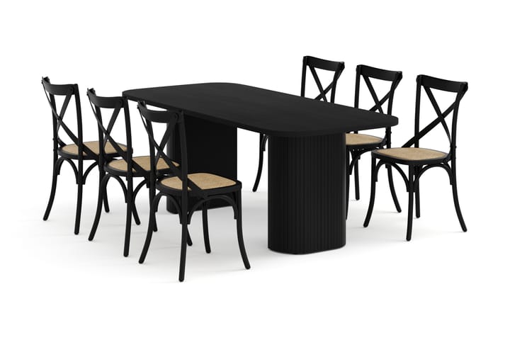 Ruokailuryhmä Uppveda 200 cm 6 Prumerland tuolia - Musta - Huonekalut - Pöytä & ruokailuryhmä - Ruokailuryhmä