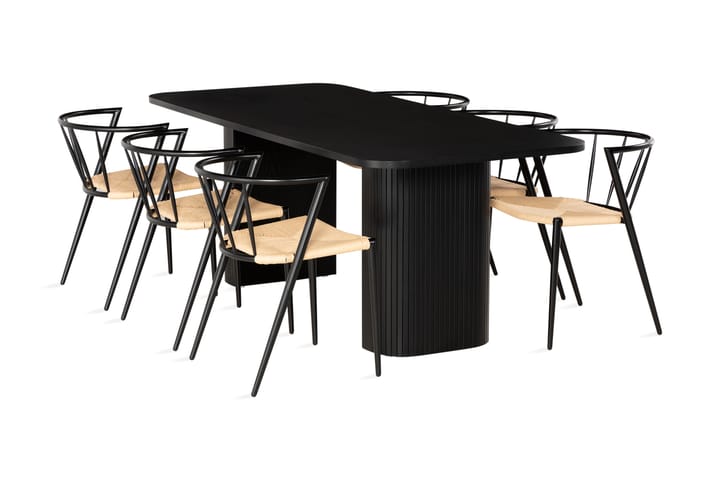 Ruokailuryhmä Uppveda 200 cm 6 Radella tuolia - Musta - Huonekalut - Pöytä & ruokailuryhmä - Ruokailuryhmä