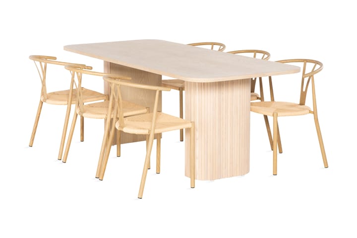 Ruokailuryhmä Uppveda 200 cm 6 Tarnia tuolia - Valkoinen/Ruskea - Huonekalut - Pöytä & ruokailuryhmä - Ruokapöydät & keittiön pöydät