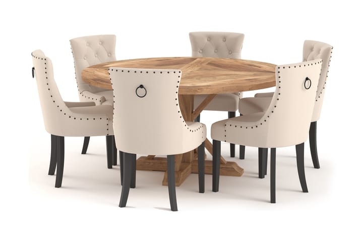Ruokailuryhmä Yorkshire 150 cm Pyöreä 6 Ophelia ruokatuolia - Ruskea - Huonekalut - Tuoli & nojatuoli - Ruokapöydän tuolit