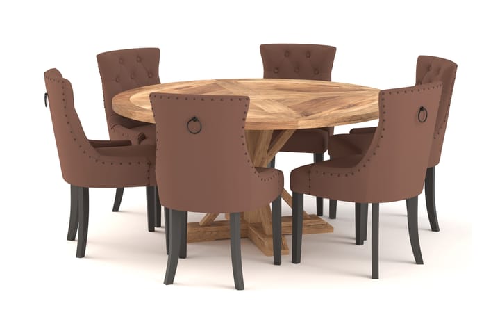 Ruokailuryhmä Yorkshire 150 cm Pyöreä 6 Ophelia tuolia - Ruskea - Huonekalut - Pöytä & ruokailuryhmä - Ruokailuryhmä