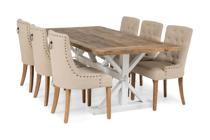 Ruokailuryhmä Yorkshire Jatkettava 200 cm 6 Ophelia tuolia - Luonnonväri/Valk/Beige - Huonekalut - Tuoli & nojatuoli - Ruokapöydän tuolit