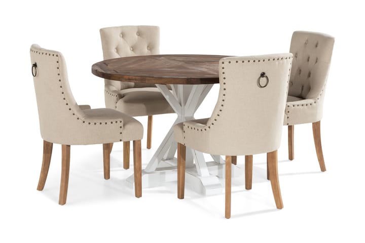 Ruokailuryhmä Yorkshire Pyöreä 4 Ophelia tuolia - Puu/Valkoinen/Beige - Huonekalut - Tuoli & nojatuoli - Ruokapöydän tuolit