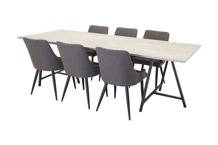 Ruokapöytä Gabija + 6 Trym tuolia - Harmaa/Musta/Tummanharmaa - Huonekalut - Pöydät & ruokailuryhmät - Ruokailuryhmä