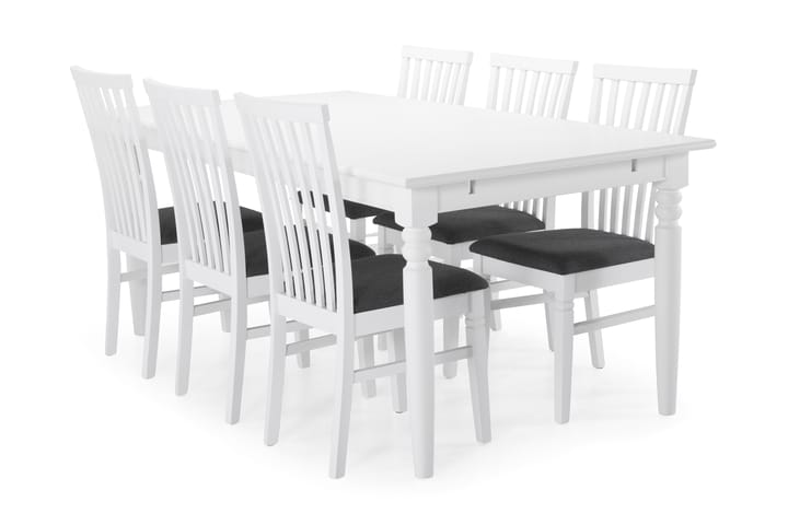 Ruokapöytä Hampton 6 Lowisa tuolia - Valkoinen/Harmaa - Huonekalut - Pöytä & ruokailuryhmä - Ruokailuryhmä