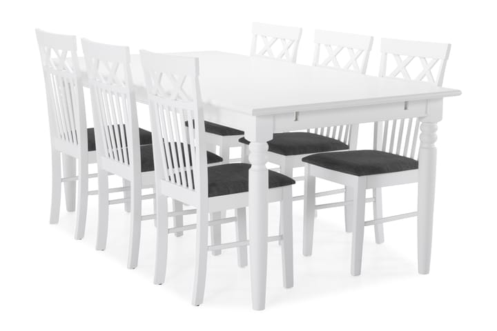 Ruokapöytä Hampton + 6 Magdalena tuolia - Valkoinen - Huonekalut - Pöydät & ruokailuryhmät - Ruokailuryhmä