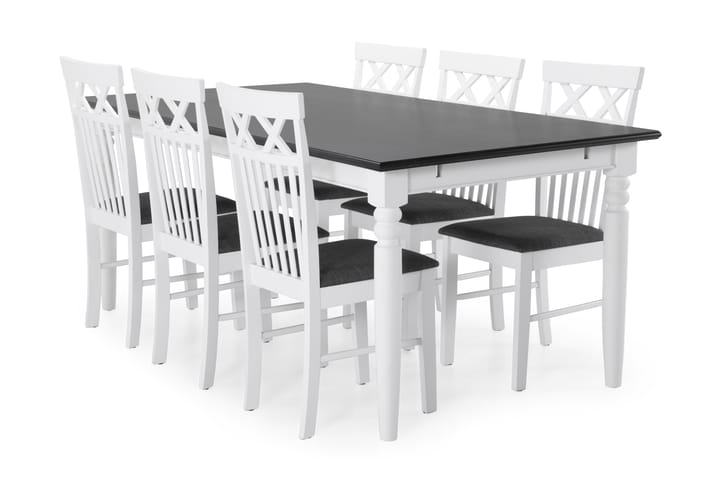 Ruokapöytä Hampton 6 Magdalena tuolia - Valkoinen/Musta - Huonekalut - Pöydät & ruokailuryhmät - Ruokailuryhmä