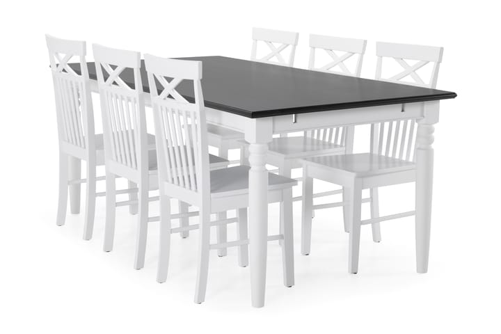 Ruokapöytä Hampton 6 Matilda tuolia - Valkoinen/Musta - Huonekalut - Pöydät & ruokailuryhmät - Ruokailuryhmä
