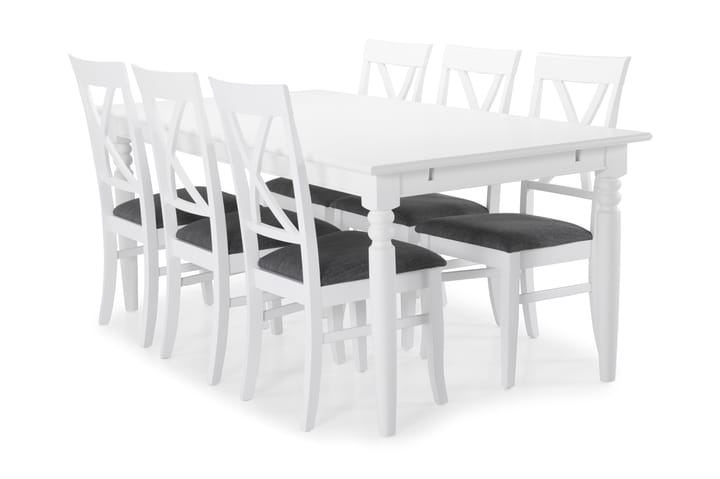 Ruokapöytä Hampton 6 Twain tuolia - Valkoinen - Huonekalut - Pöydät & ruokailuryhmät - Ruokailuryhmä