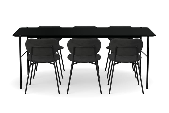 Ruokapöytä Leeling 200 cm 6 Mcwain tuolia Sametti - Musta - Huonekalut - Pöytä & ruokailuryhmä - Ruokailuryhmä
