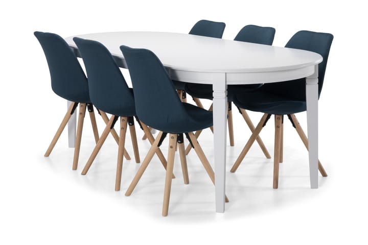Ruokapöytä Lowisa 200 cm Ovaali - Valkoinen/Beige/Sininen - Huonekalut - Pöytä & ruokailuryhmä - Ruokailuryhmä