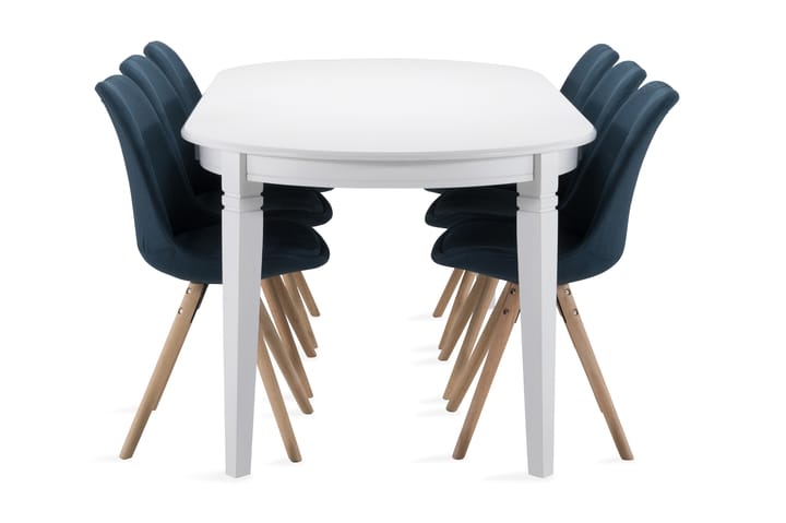 Ruokapöytä Lowisa 200 cm Ovaali - Valkoinen/Beige/Sininen - Huonekalut - Pöytä & ruokailuryhmä - Ruokailuryhmä