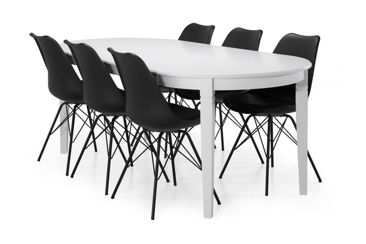 Ruokapöytä Lowisa 200 cm Ovaali - Valkoinen/Musta - Huonekalut - Pöytä & ruokailuryhmä - Ruokailuryhmä