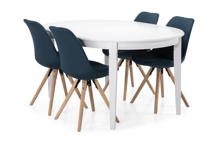 Ruokapöytä Lowisa 4 Anton tuolia - Valkoinen/Sininen - Huonekalut - Pöytä & ruokailuryhmä - Ruokailuryhmä