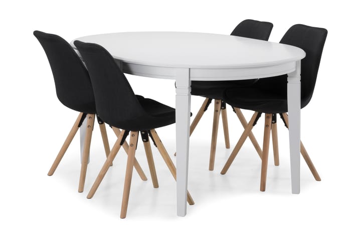 Ruokapöytä Lowisa 4 Anton tuolia - Valkoinen/Tummanharmaa - Huonekalut - Pöytä & ruokailuryhmä - Ruokailuryhmä