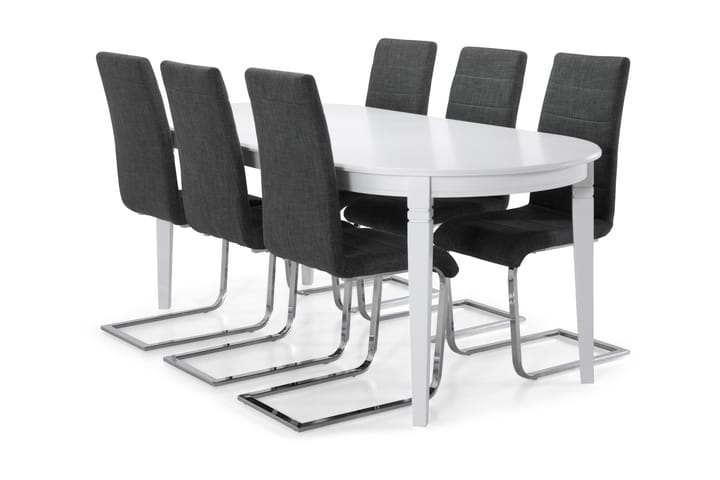 Ruokapöytä Lowisa 4 Jack tuolia - Valkoinen/Harmaa - Huonekalut - Pöytä & ruokailuryhmä - Ruokailuryhmä