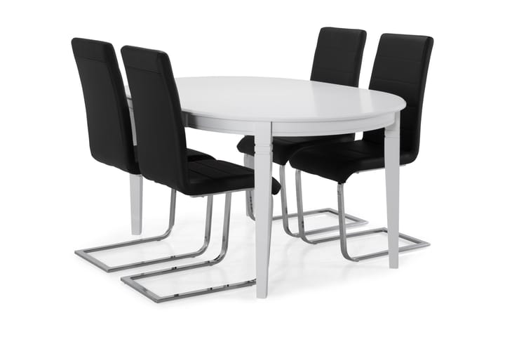 Ruokapöytä Lowisa 4 Jack tuolia - Valkoinen/Musta/Kromi - Huonekalut - Pöytä & ruokailuryhmä - Ruokailuryhmä