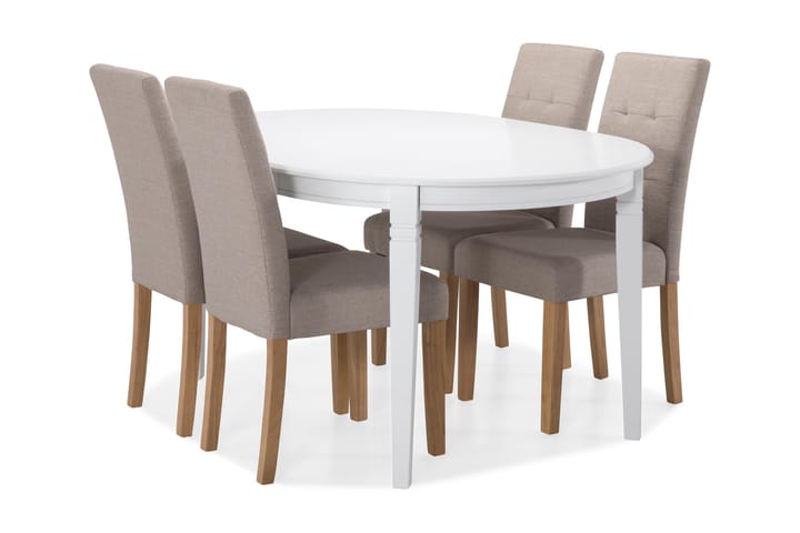 Ruokapöytä Lowisa 4 kpl Leo tuolia - Beige/Tammi - Huonekalut - Pöydät & ruokailuryhmät - Ruokailuryhmä