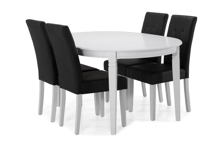 Ruokapöytä Lowisa 4 Leo tuolia - Valkoinen/Musta PU - Huonekalut - Pöytä & ruokailuryhmä - Ruokailuryhmä