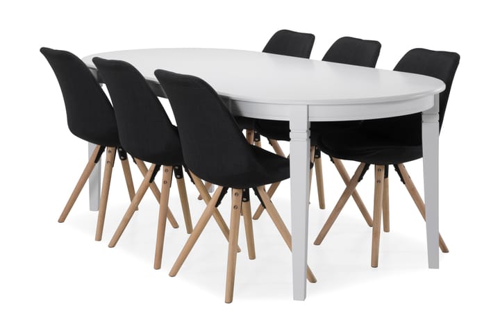Ruokapöytä Lowisa 6 Anton tuolia - Valkoinen/Tummanharmaa - Huonekalut - Pöytä & ruokailuryhmä - Ruokailuryhmä