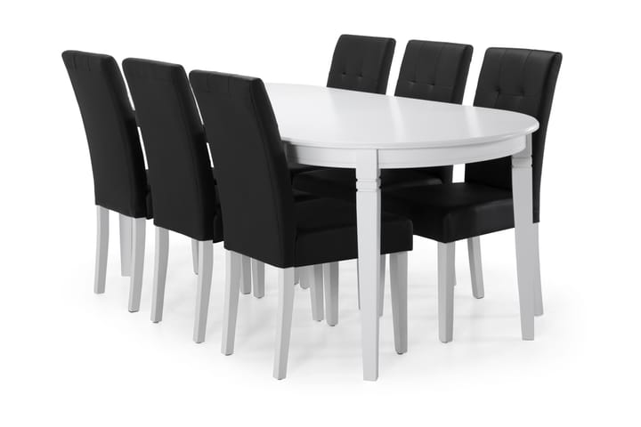Ruokapöytä Lowisa 6 Leo tuolia - Valkoinen/Musta PU - Huonekalut - Pöytä & ruokailuryhmä - Ruokailuryhmä