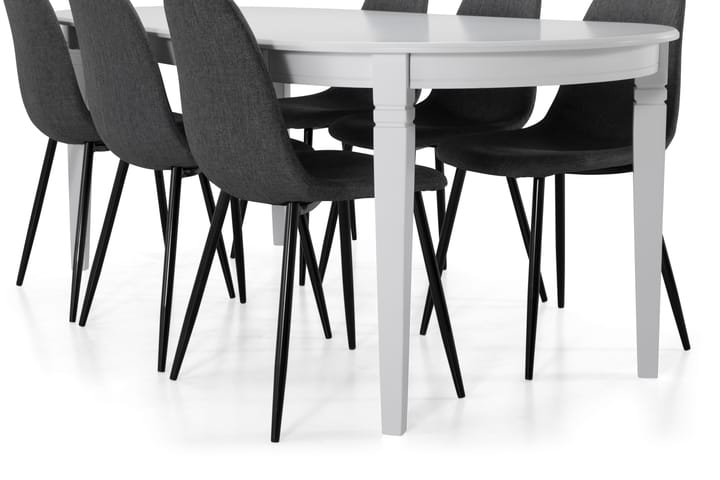 Ruokapöytä Lowisa 6 Naira tuolia - Valkoinen/Harmaa/Musta - Huonekalut - Pöytä & ruokailuryhmä - Ruokailuryhmä