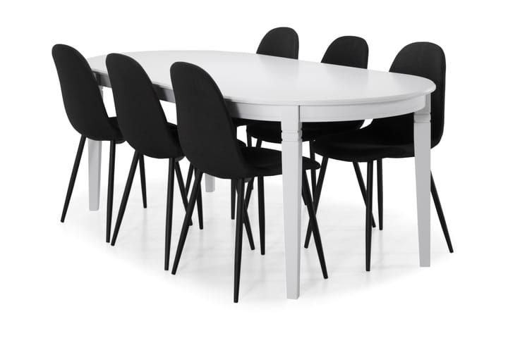 Ruokapöytä Lowisa 6 Naira tuolia - Valkoinen/musta - Huonekalut - Pöydät & ruokailuryhmät - Ruokailuryhmä