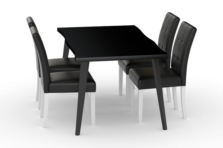 Ruokapöytä Luxiva 180 cm 4 Leo ruokatuolia Keinonahka - Musta/Tummanruskea - Huonekalut - Pöytä & ruokailuryhmä - Ruokailuryhmä