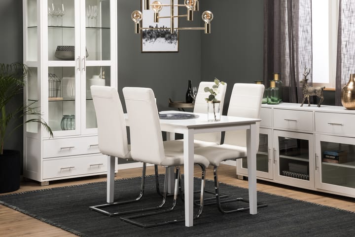 Ruokapöytä Matilda 4 kpl Jack tuolia - Valkoinen/kromi - Huonekalut - Pöydät & ruokailuryhmät - Ruokailuryhmä