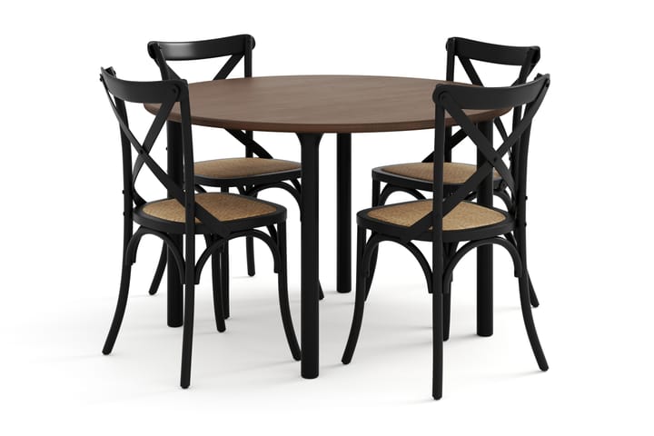 Ruokapöytä Neandir 120 cm Pähkinä Pyöreä 4 Prumerland tuolia - Ruskea - Huonekalut - Pöytä & ruokailuryhmä - Ruokailuryhmä