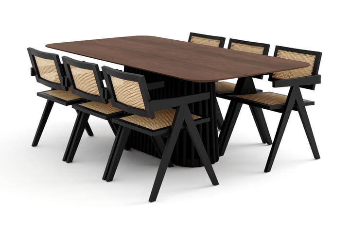 Ruokapöytä Nessira 210 cm 6 Saemde tuolia - Ruskea/Musta - Huonekalut - Tuoli & nojatuoli - Ruokapöydän tuoli