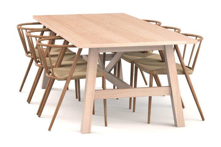 Ruokapöytä Redex 200 cm 6 ruokatuolia Radella - Valkoinen - Huonekalut - Pöytä & ruokailuryhmä - Ruokailuryhmä