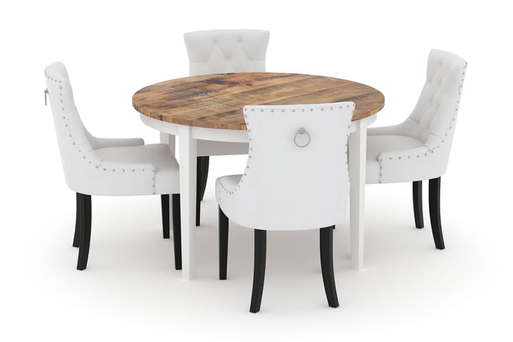 Ruokapöytä Shikamaru 120 cm Pyöreä 4 Hermione tuolia Keinona - Antiikki - Huonekalut - Pöytä & ruokailuryhmä - Ruokailuryhmä