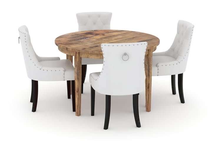 Ruokapöytä Shikamaru 120 cm Pyöreä 4 Hermione tuolia Keinona - Valkoinen - Huonekalut - Pöytä & ruokailuryhmä - Ruokailuryhmä