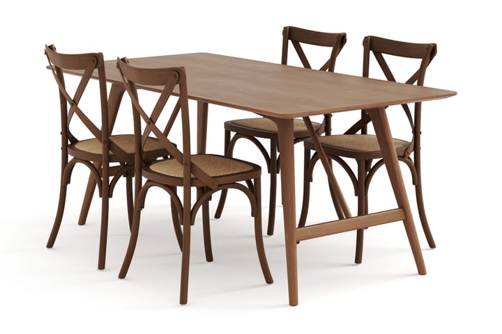 Ruokapöytä Skagana 180 cm 4 Prumerland tuoli - Ruskea - Huonekalut - Pöytä & ruokailuryhmä - Ruokailuryhmä
