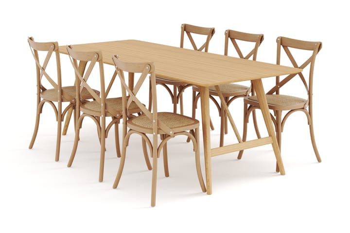 Ruokapöytä Skagana 220 cm  6 Prumerland tuolia - Luonnonväri - Huonekalut - Pöytä & ruokailuryhmä - Ruokailuryhmä