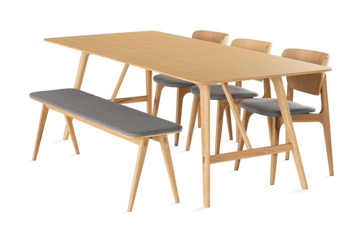 Ruokapöytä Skagana 220 cm sis 4 tuolia + penkki - Luonnonväri/Harmaa - Huonekalut - Pöydät & ruokailuryhmät - Ruokailuryhmä