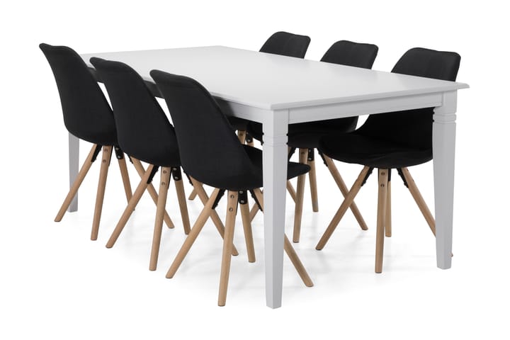 Ruokapöytä Twain 6 Anton tuolia - Valkoinen/Tummanharmaa - Huonekalut - Pöytä & ruokailuryhmä - Ruokailuryhmä
