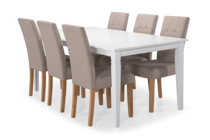 Ruokapöytä Twain 6 kpl Leo tuolia - Beige/Tammi - Huonekalut - Pöydät & ruokailuryhmät - Ruokailuryhmä