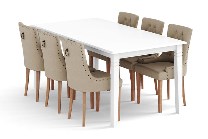 Ruokapöytä Twain 6 kpl Ophelia tuolia - Valkoinen/Beige - Huonekalut - Pöydät & ruokailuryhmät - Ruokailuryhmä