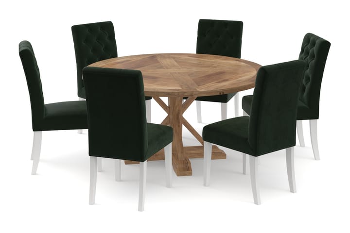 Ruokapöytä Yorkshire 150 cm Pyöreä 6 Emmie tuolia Sametti - Ruskea - Huonekalut - Pöytä & ruokailuryhmä - Ruokailuryhmä