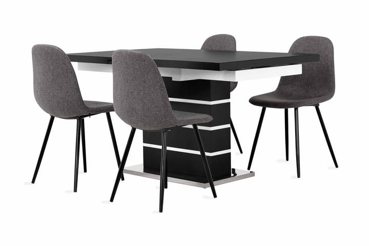 SUNNE Pöytä 140 Musta/valk + 4 FREDAN tuolia Harmaa - Huonekalut - Pöydät & ruokailuryhmät - Ruokailuryhmä