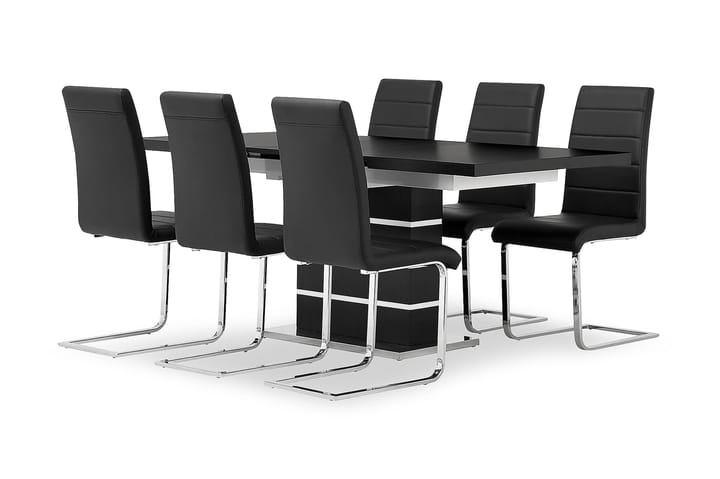 SUNNE Pöytä 140 Musta/valk + 6 EMÅN tuolia Musta - Huonekalut - Pöydät & ruokailuryhmät - Ruokailuryhmä