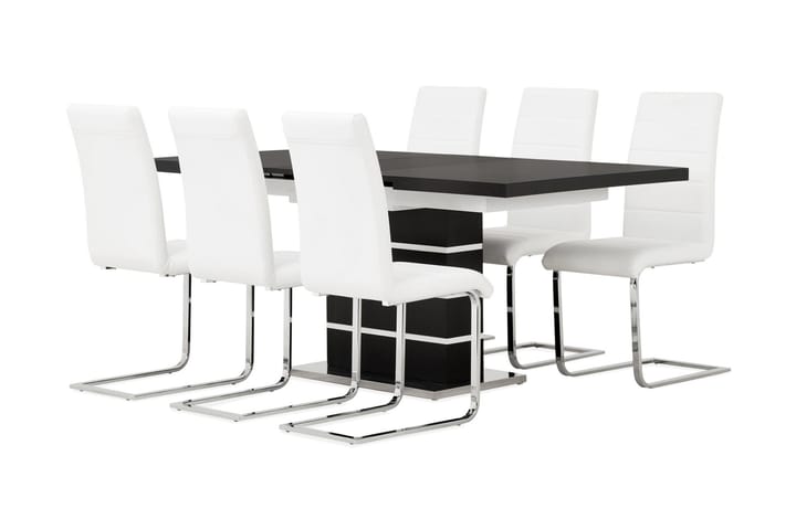 SUNNE Pöytä 140 Musta/valk + 6 EMÅN tuolia Valk