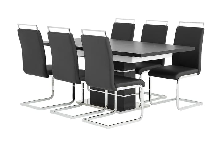 SUNNE Pöytä 140 Musta/valk + 6 Robledo tuolia Musta - Huonekalut - Pöydät & ruokailuryhmät - Ruokailuryhmä