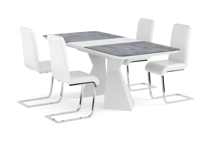 Xia Jatkettava Ruokapöytä 160 cm Lasi 4 Cibus tuolia - Huonekalut - Pöytä & ruokailuryhmä - Ruokailuryhmä